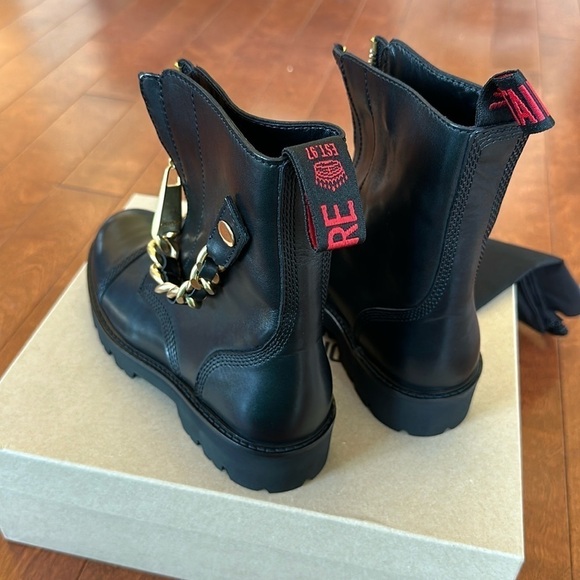 Zadig & Voltaire Joe Cecilia leather combat moto boots with gold chain NWT 36/5 - Picture 12 of 17